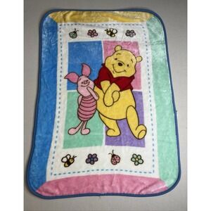 Vintage Disney Winnie The Pooh & Piglet Plush Baby Blanket Fleece 30"x45"